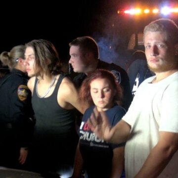 TRIO RUN CAR INTO AUTO ELECTRIC BUSINESS AND FLEE ON FOOT