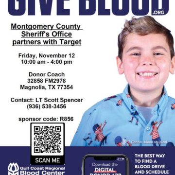 Montgomery County Sheriff’s Office Partners with Target and Gulf Coast Regional Blood Center for Blood Drive and Invite You to Join Us!