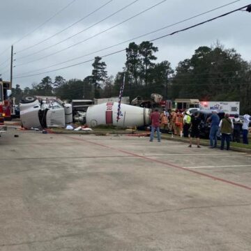 Rescue and Hazmat Teams from The Woodlands Fire Department Respond to Truck Accident Trapping 2 People