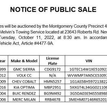 Notice of Public Sale in New Caney