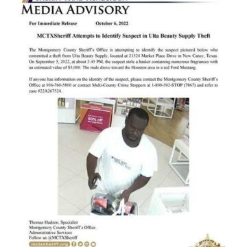 MCTXSheriff Attempts to Identify Suspect in Ulta Beauty Supply T