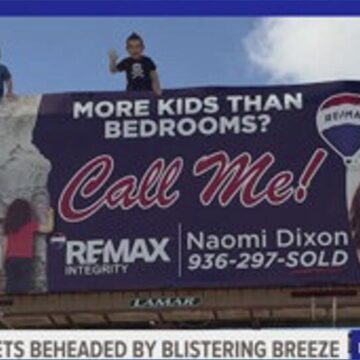 Strong winds knock off head of boy displayed on billboard