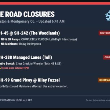 Avoid IH-45 and SH-288. The “Ice Map” just turned red